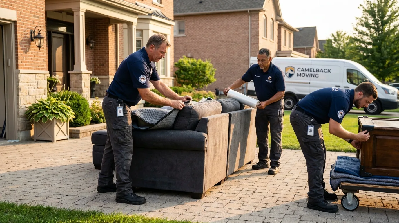 Large estate moving crew wrapping furniture in Baldwin, MI